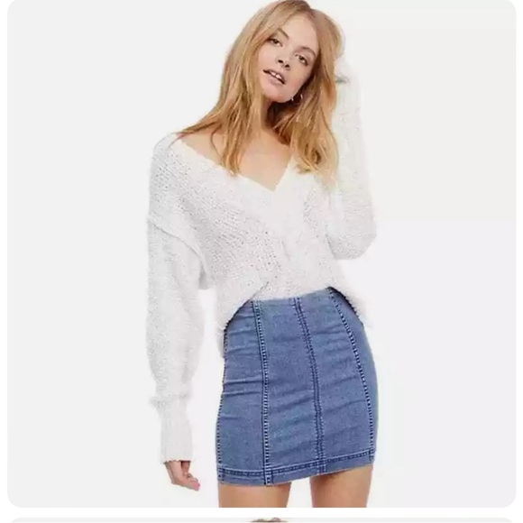 FREE PEOPLE Denim Mini Skirt Modern Femme in Light Blue - Picture 8 of 11